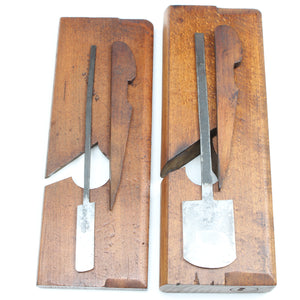 2x Old Wooden Rabbet / Rebate Round Planes - 1/2", 1 1/2" (Beech) - OldTools.co.uk