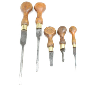 5x Old Marples Wooden Screwdrivers (Beech, Boxwood) - OldTools.co.uk