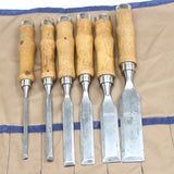 Old 6-Piece Switzerland Bevel Edge Chisels Set - OldTools.co.uk