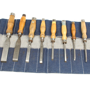 Old 8-Piece Graduated Mortice Chisels Set (Ash) - OldTools.co.uk