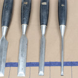 Old 6-Piece Black Handled Stanley Woodwork Chisels Set - OldTools.co.uk