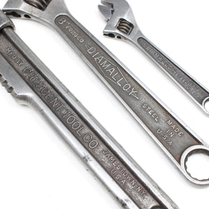 Old Crescent Wrench & 2x Diamalloy Adjustable Spanners (USA)