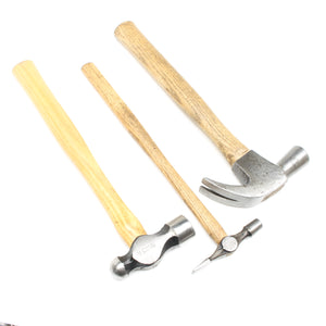 3x Old Hammers - Claw, Cross-Pein, Ball-Pein (Ash, Hickory)