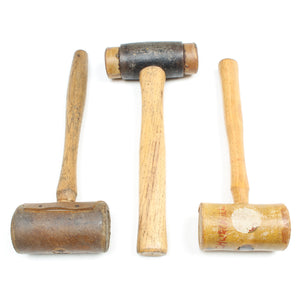3x Old Raw Hide Leather Mallets (Ash, Hickory)