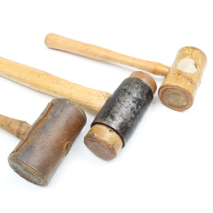 3x Old Raw Hide Leather Mallets (Ash, Hickory)