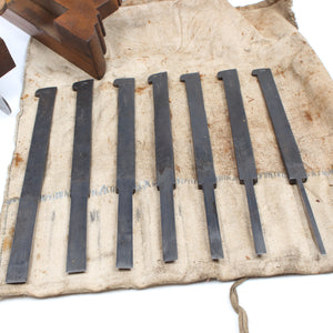 Old Nurse Wooden Plough Plane + 7 Cutters (Beech)