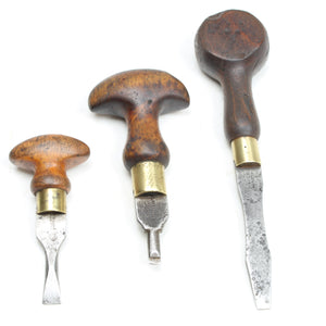 3x Old Wooden Handled Small Screwdrivers (Beech)