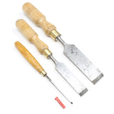 3x Old Woodwork Chisels - 1/8", 1", 1 1/2" (Ash)