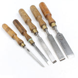 5x Old Firmer Chisels - 1/8" - 1" (Ash, Beech) (UK)