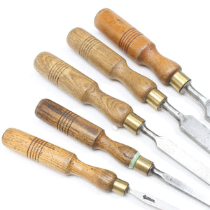 5x Old Firmer Chisels - 1/8" - 1" (Ash, Beech) (UK)