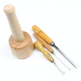 3x Woodcarving Tools + Mallet  (Beech)