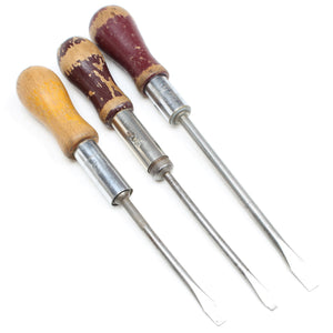 3x Old Wooden Handled Ratchet Screwdrivers (Beech)