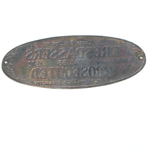 Vintage Brass Sign / Plaque - Trespassers Will Be Prosecuted - OldTools.co.uk