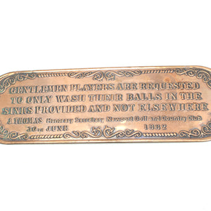 Vintage Copper Sign / Plaque - Wash Their Balls - OldTools.co.uk