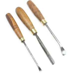 3x Old Carving Tools - Gouge, Spoon (Beech) - OldTools.co.uk