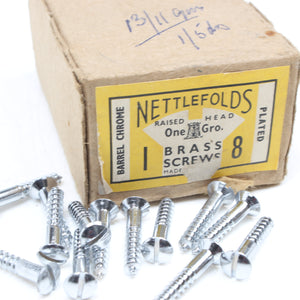 Box Of Nettlefolds Raised Head Brass Screws - Barrel Chrome Plated – 1” x 8