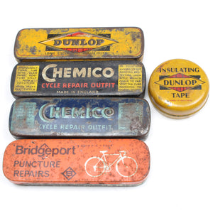 5x Old Bike Cycle Repair Tins - OldTools.co.uk