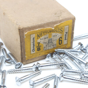 105x Nettlefolds Raised Head Brass Screws - Chromium Plated – 7/8” x 6