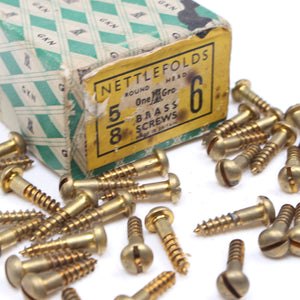 94x Nettlefolds Round Head Brass Screws – 5/8” x 6