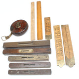 11x Old Measuring Tools, Rules, Levels (Beech, Boxwood) (Display)