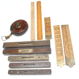 11x Old Measuring Tools, Rules, Levels (Beech, Boxwood) (Display)