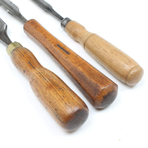 3x Old Outcannel Firmer Gouges (Ash, Beech)