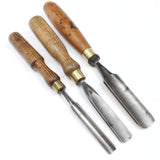 3x Old Outcannel Firmer Gouges - 11mm, 16mm, 22mm (Ash, Boxwood)