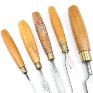 5x Firmer Chisels - 1/8" - 1 1/4" Beech, (Boxwood)