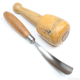 Old Curved Wood-Carving Tool + Sorby Carvers Mallet (Beech) - OldTools.co.uk