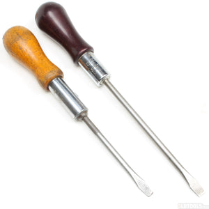 2x Old Wooden Handled Ratchet Screwdrivers (Beech)