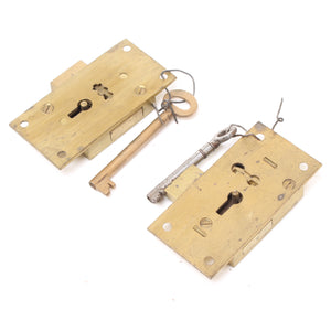 2x Brass Locks - 2 Lever - 74mm x 37mm