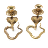 SOLD - 2x Old Brass Cobra Candle-Stick Holders