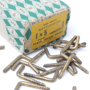 10 x Nettlefolds 1 x 5 Plain Square Brass Hooks - OldTools.co.uk